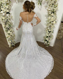 Long Sleeves White Lace Appliques Mermaid Wedding Dresses