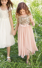 Lovely Blush Flower Girl Dresses Sequins Bowknot Girls Pageant Dress