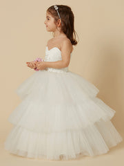 Lovely Jewel Tulle Lace Sleeveless Flower Girl Dress On Sale