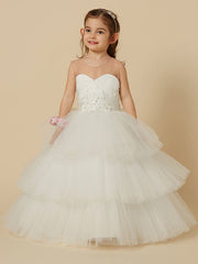 Lovely Jewel Tulle Lace Sleeveless Flower Girl Dress On Sale