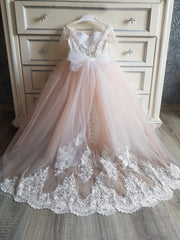 Lovely Tulle Lace Flower Girl Dress Wedding Party with Appliques