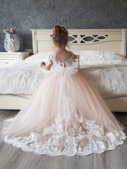 Lovely Tulle Lace Flower Girl Dress Wedding Party with Appliques