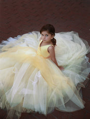 Lovely Yellow V-Neck Flower Girl Dresses | Sleeveless Tulle Pageant Dresses BC0848