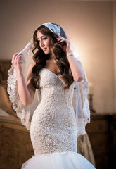 Luxurious Mermaid Wedding Dress Lace Sweetheart Sexy Bridal Gowns with Soft Tulle