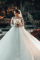 Luxury A-Line Appliques Lace Wedding Dresses with Sleeves
