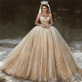 Luxury Champagne Gold Wedding Dresses | Sequins Princess Ball Gown Royal Wedding Dresses