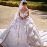 Luxury Satin Sleeveless Ruffles Lace A-Line Wedding Dresses