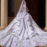 Luxury Satin Sleeveless Ruffles Lace A-Line Wedding Dresses