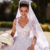 Luxury Satin Sleeveless Ruffles Lace A-Line Wedding Dresses