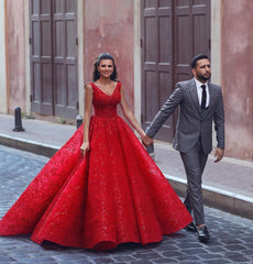 Luxury Sleeveless Ruby Sequins Ruffles Ball Gown Prom Dresses