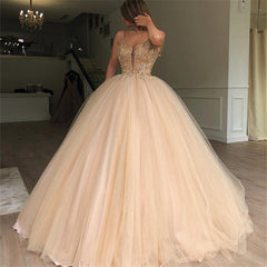 Luxury Spaghetti-Straps Ball-Gown Party Dresses | Beading Princess Prom Dresses