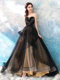 Luxury Strapless Tulle Black Lace Ruffles Wedding Dresses