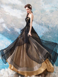 Luxury Strapless Tulle Black Lace Ruffles Wedding Dresses