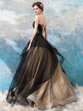 Luxury Strapless Tulle Black Lace Ruffles Wedding Dresses