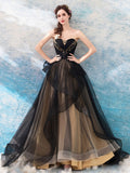 Luxury Strapless Tulle Black Lace Ruffles Wedding Dresses