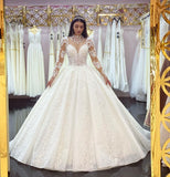 Luxury Tulle Long Sleeves Lace A-Line Zipper Wedding Dresses