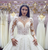 Luxury Tulle Long Sleeves Lace A-Line Zipper Wedding Dresses