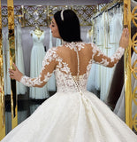 Luxury Tulle Long Sleeves Lace A-Line Zipper Wedding Dresses