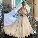 Luxury White Long Sleeves Satin White Appliques Wedding Dresses Long