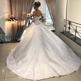 Luxury White Long Sleeves Satin White Appliques Wedding Dresses Long