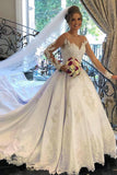 Luxury White Long Sleeves Satin White Appliques Wedding Dresses Long