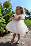 Beautiful White Sequins Flower Girl Dress With Cap Sleeves Feather