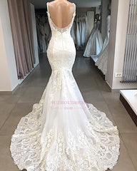 Mermaid Appliques Beautiful Spaghetti-Straps Lace Wedding Dresses