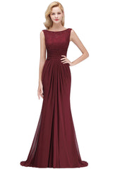 Mermaid Burgundy Chiffon Ruffles Evening Dress in Stock