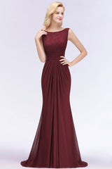 Mermaid Burgundy Chiffon Ruffles Evening Dress in Stock