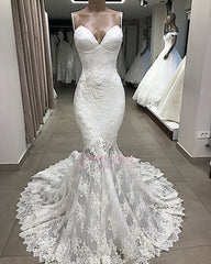 Mermaid Glorious Appliques Sleeveless Spaghetti-Straps Wedding Dresses