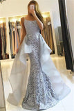 Mermaid Lace New Prom Dresses  | Straps Sexy Evening Gown with Tulle Overskirt Train