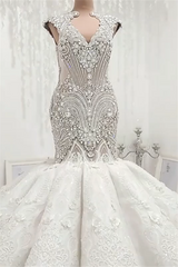 Mermaid Luxury Beading Sleeveless Wedding Dresses | Sexy Appliques Bridal Gowns