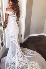 Mermaid Off The Shoulder Appliques Sweep Train Wedding Dress