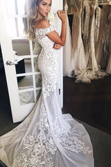 Mermaid Off The Shoulder Appliques Sweep Train Wedding Dress