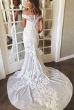 Mermaid Off The Shoulder Appliques Sweep Train Wedding Dress