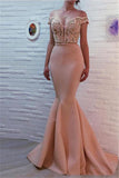 Mermaid Off The Shoulder Pink Prom Dresses Beads Sequins Sexy Evening Gowns