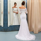 Mermaid Off-the-Shoulder Lace Wedding Dress Long Sleeves Sweep Train Bridal Gowns