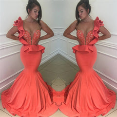 Mermaid One Shoulder Beading Sexy Prom Dresses | Sleeveless Sequins Evening Dress BA9782