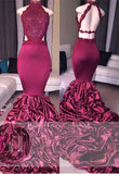 Mermaid Open Back Lace Evening Dress High Neck Beadings Newest Prom Dress