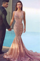 Mermaid Sequins Formal Dress Pink Sparkling Sheer Sleeveless Jewel Gorgeous Evening Dress MH086