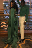 Mermaid Sexy Long Lace Sleeves Prom Gown | Green Crew Sweep Train Prom Dresses bc0969