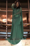 Mermaid Sexy Long Lace Sleeves Prom Gown | Green Crew Sweep Train Prom Dresses bc0969