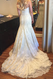 Mermaid Strapless Wedding Dress Lace Tiered Bridal Gowns