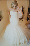 Mermaid Strapless Wedding Dress Lace Tiered Bridal Gowns