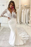 Mermaid V-neck Lace Appliques Bridal Dresses | Long Sleeves Sexy Wedding Dresses