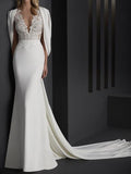 Mermaid Wedding Dress V-Neck Stretch Satin Sleeveless Bridal Gowns Country Plus Size Sweep Train