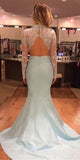 Mint Long Sleeves Mermaid Long Two Piece High Neck Prom Dresses AN0