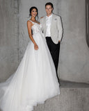 Modern Elegant A-line Appliques Tulle Wedding Dresses with Lace