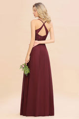 Modern Lace Spaghetti Straps Bridesmaid Dresses Sleeveless With Side Slit