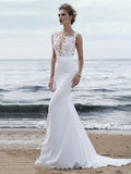 Modern Mermaid Wedding Dress Jewel Chiffon Lace Straps Sexy See-Through Bridal Gowns with Chapel Train